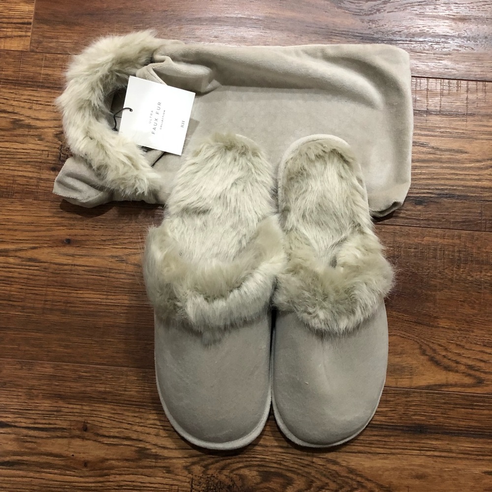 Restoration Hardware faux fur slippers. Size 9-10